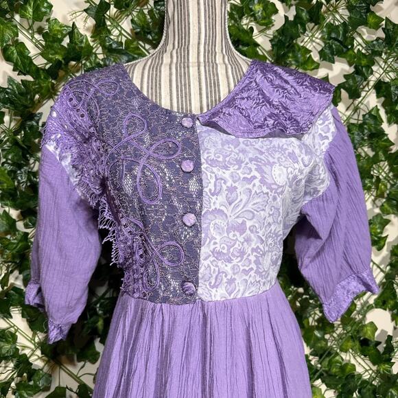 Unique rare vintage lavender light purple maxi prairie cottage core dress - Picture 5 of 6
